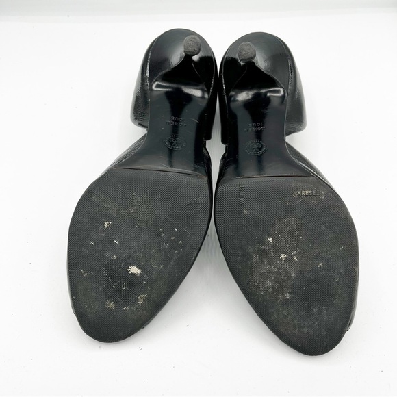 Bally Vintage Black Leather Peep-Toe Heels Gold Accent 40.5/ 10 - Picture 9 of 9